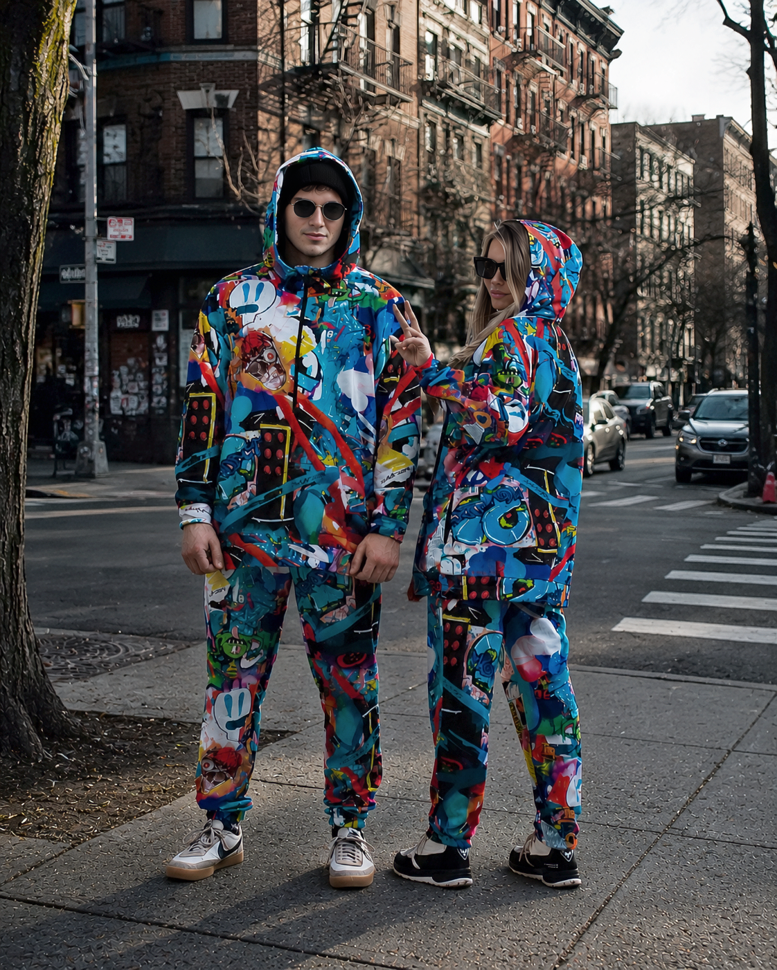 Men's Graffiti Print Hoodie & Jogger Pants "Monster Party"