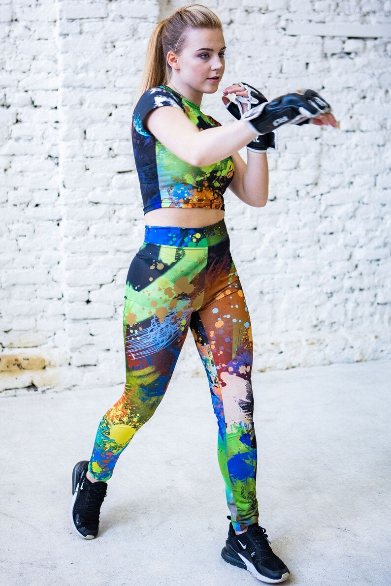 Sports leggings with colorful abstract printing MoveAddict