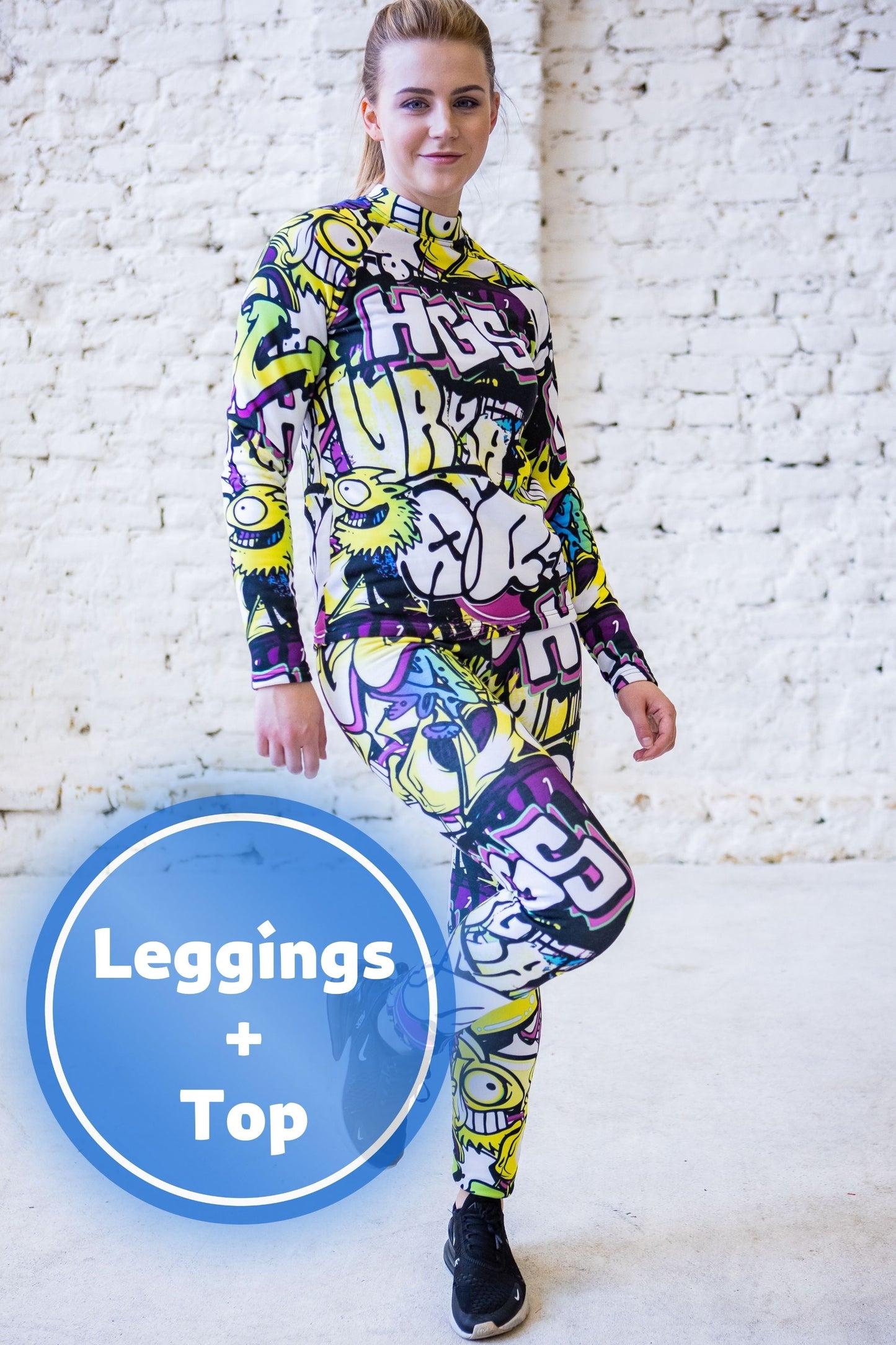 SET: Damen-Thermobekleidung, Leggings, Graffiti-Top, Winterunterwäsche, Thermoschutz, orangefarbene Kleidung, Sportunterwäsche, Winterkleidung