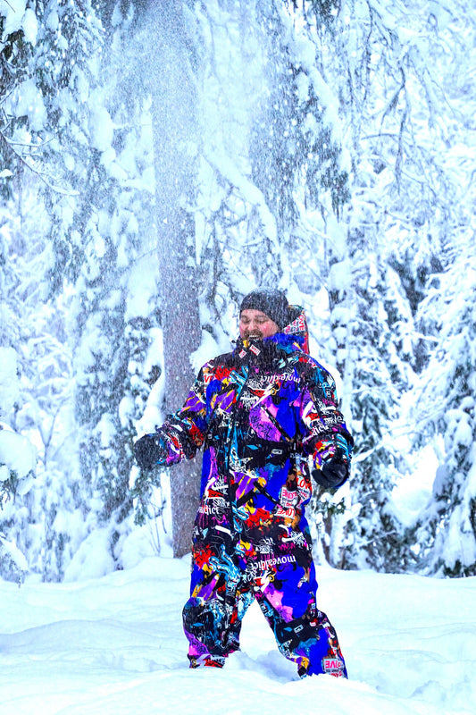 Vīriešu ziemas slēpošanas/snovborda kombinezons ar krāsainu love & peace apdruku