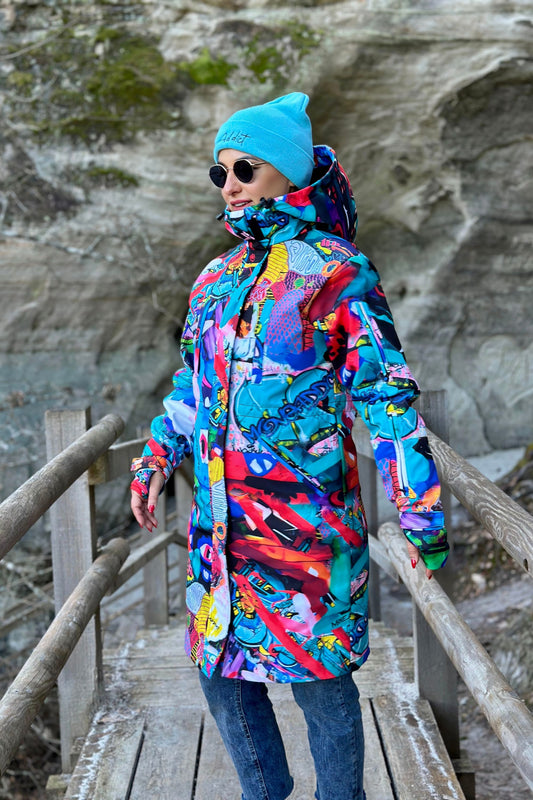 Women`s softshell parka / coat with crazy print