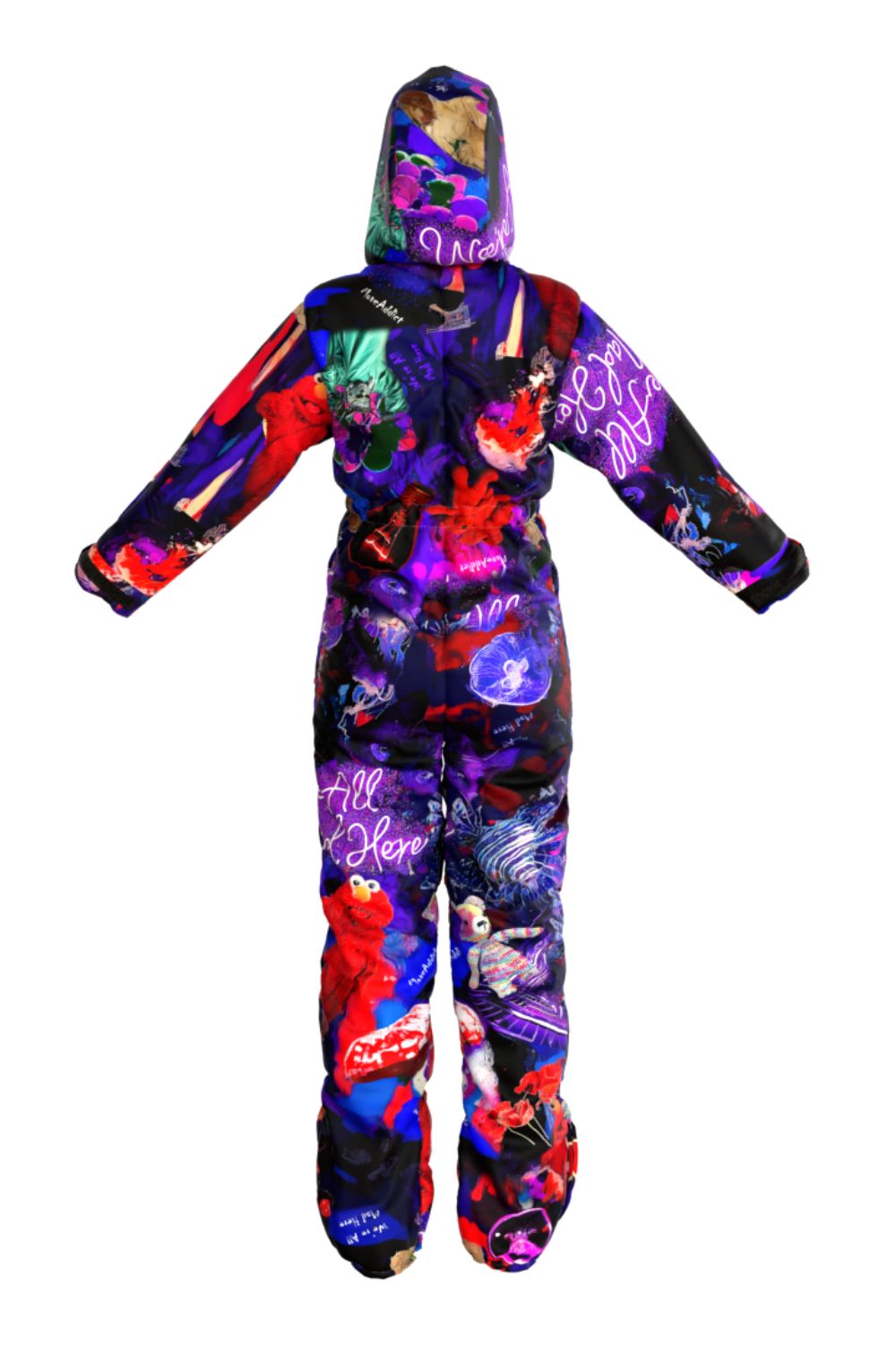 Women`s winter ski / snowboard suit with colorful purple print / Snowsuit