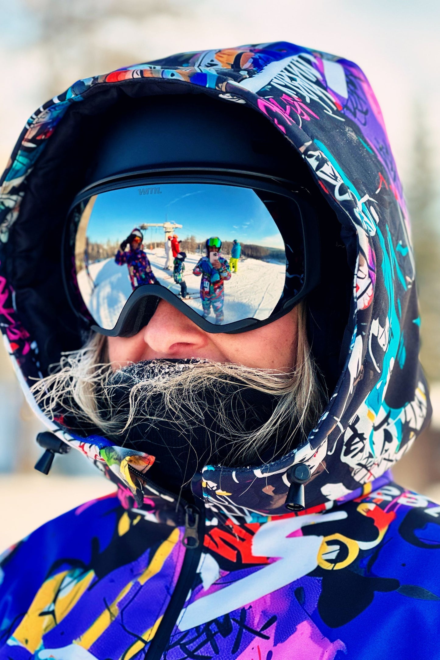 Women`s winter ski / snowboard suit with colorful love & peace print / Snowsuit