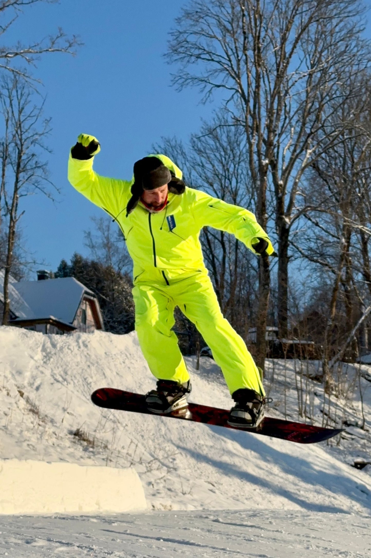 Vīriešu ziemas slēpošanas/snovborda kombinezons neona dzeltenā krāsā