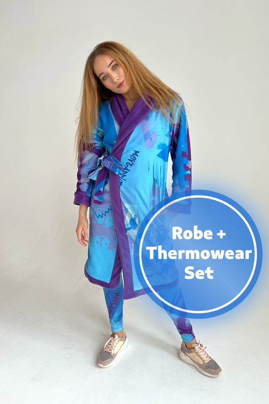 SET: Warmer Bademantel + Thermowear-Oberteil, Wintermantel, Fleecemantel, Sportmantel, Leggings, Thermoschutz, Winterunterwäsche, bunte Leggings