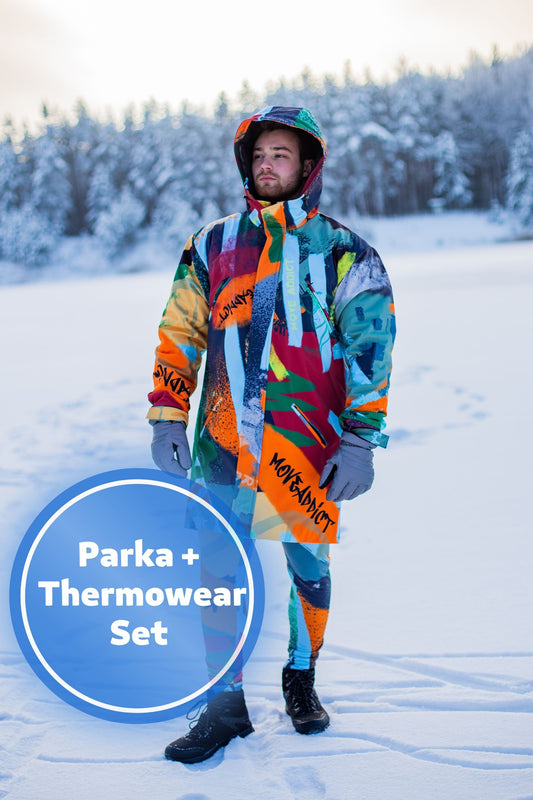 SET: Orange Winter Parka + Thermowear Top + Leggings