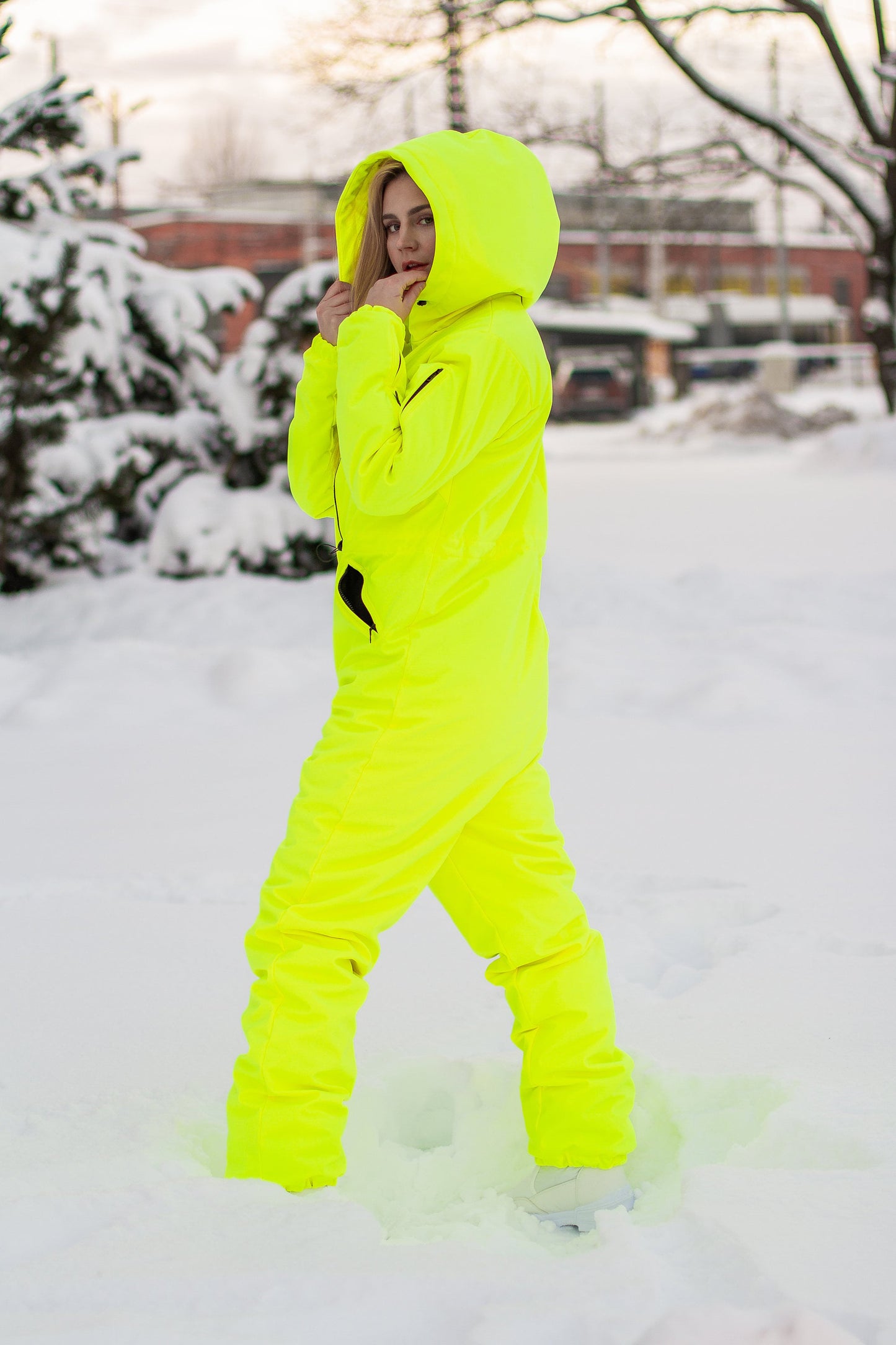 Women`s winter ski / snowboard suit Neon Yellow color / Snowsuit