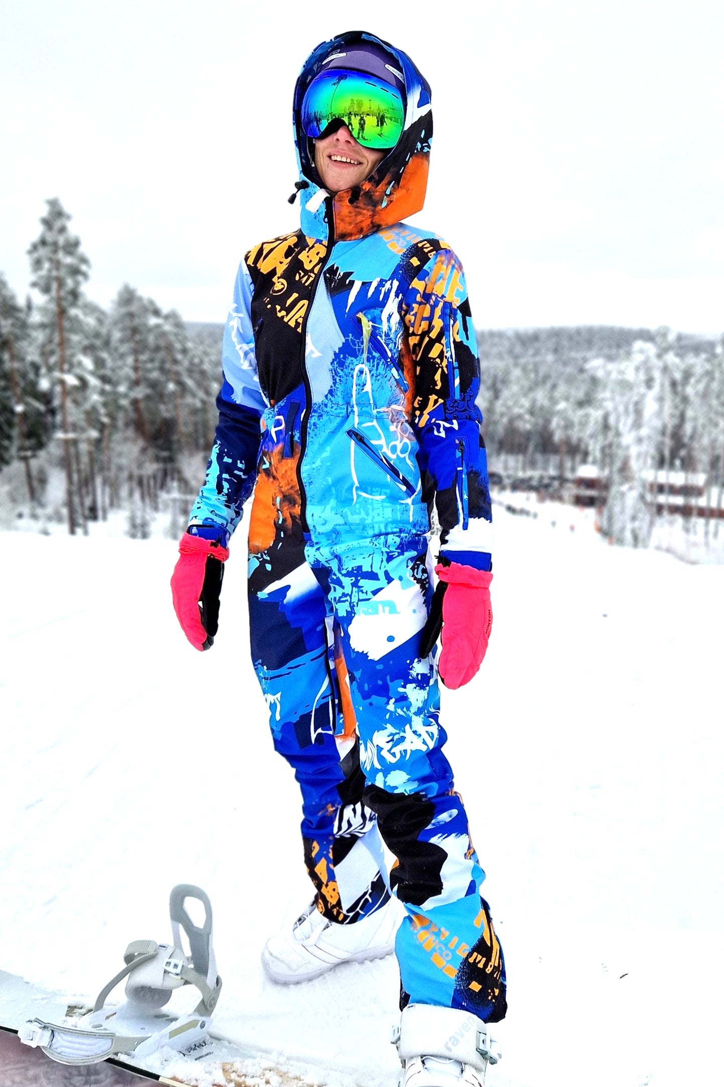 Women`s winter ski / snowboard suit with blue&orange colors / Snowsuit