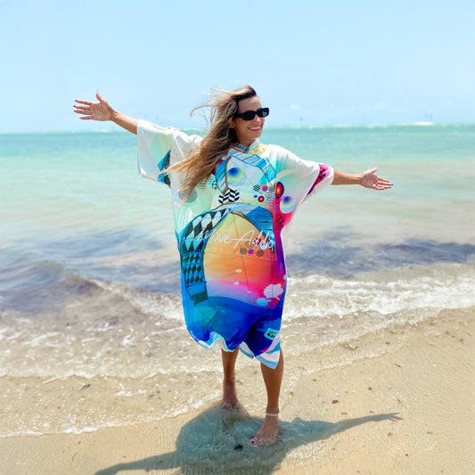 Hooded Beach Poncho with Kite Print