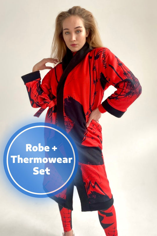 SET: Warmer Bademantel + Thermowear-Oberteil, Wintermantel, Fleecemantel, Sportmantel, Leggings, Thermoschutz, Winterunterwäsche, bunte Leggings