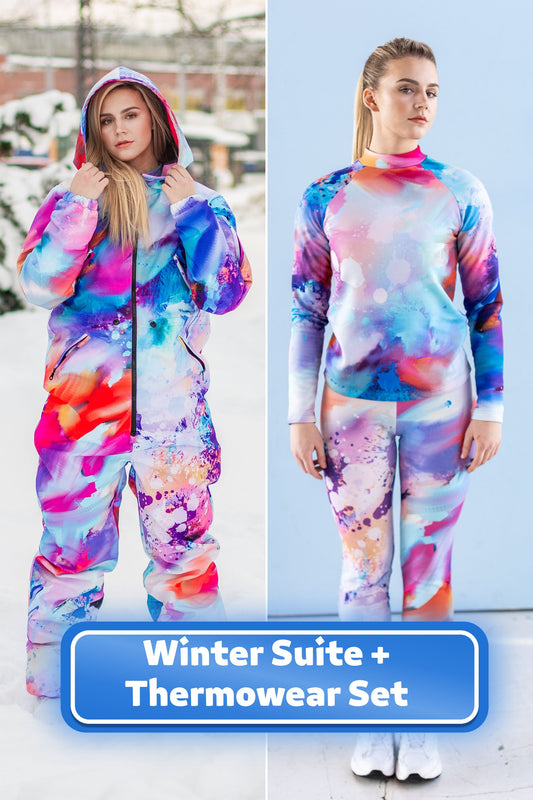 SET: Pink Winter Snowsuit + Thermowear Top + Leggings