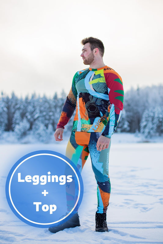 SET: Herren-Winter-Thermounterwäsche in Orange, Bergbekleidung, Snowboard-Stil, Herren-Leggings und -Oberteil, Herren-Bergbekleidung, Herren-Leggings