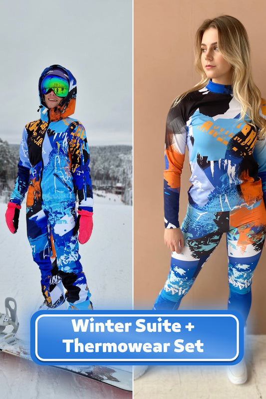 SET: Dark Blue Winter Snowsuit + Thermowear Top + Leggings