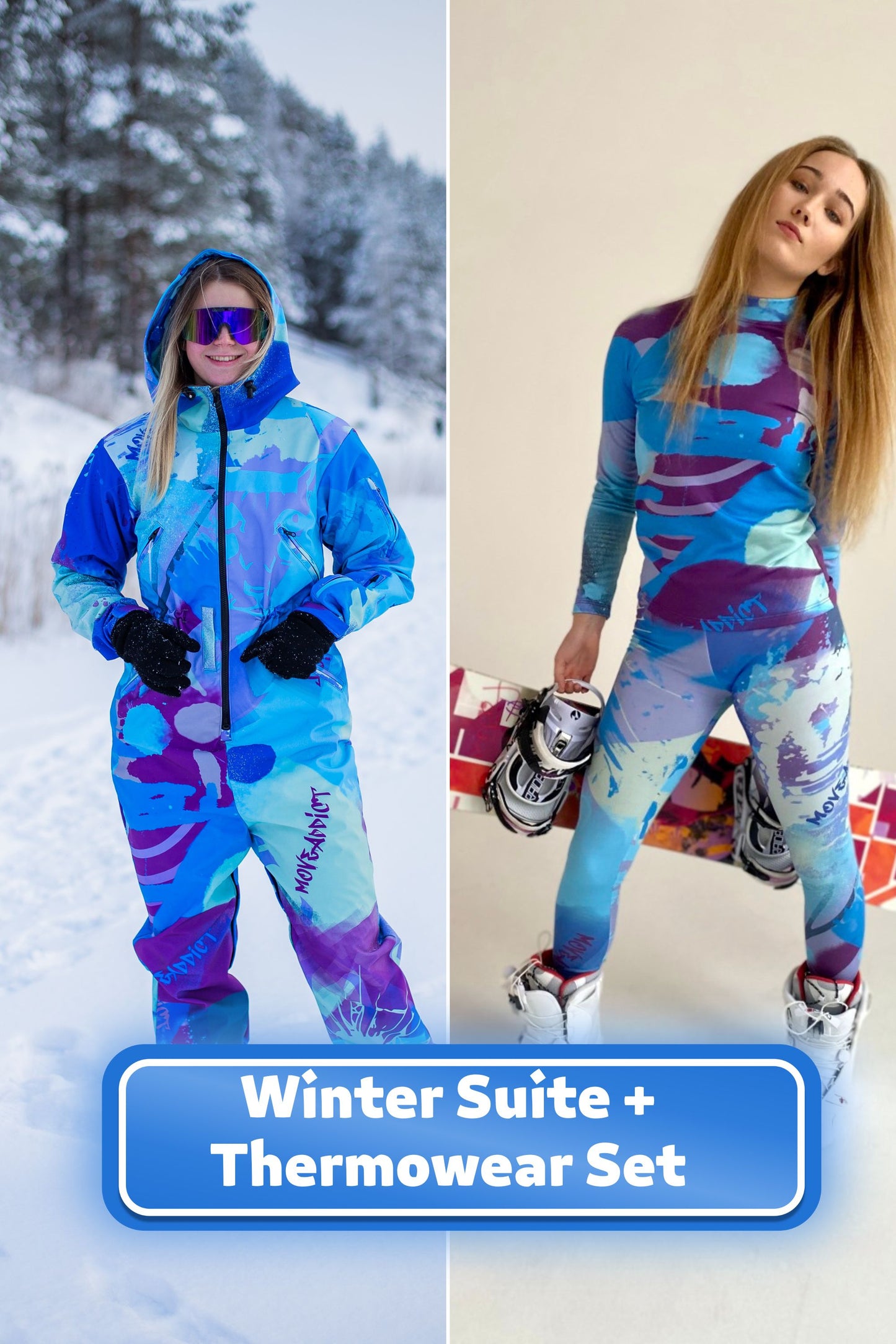 SET: Lila Winter-Ski-Overall, Snowboard-Kleidung, Snowboard-Anzug, Ski-Overall, Damen-Bergbekleidung, Winter-Thermo-Unterwäsche