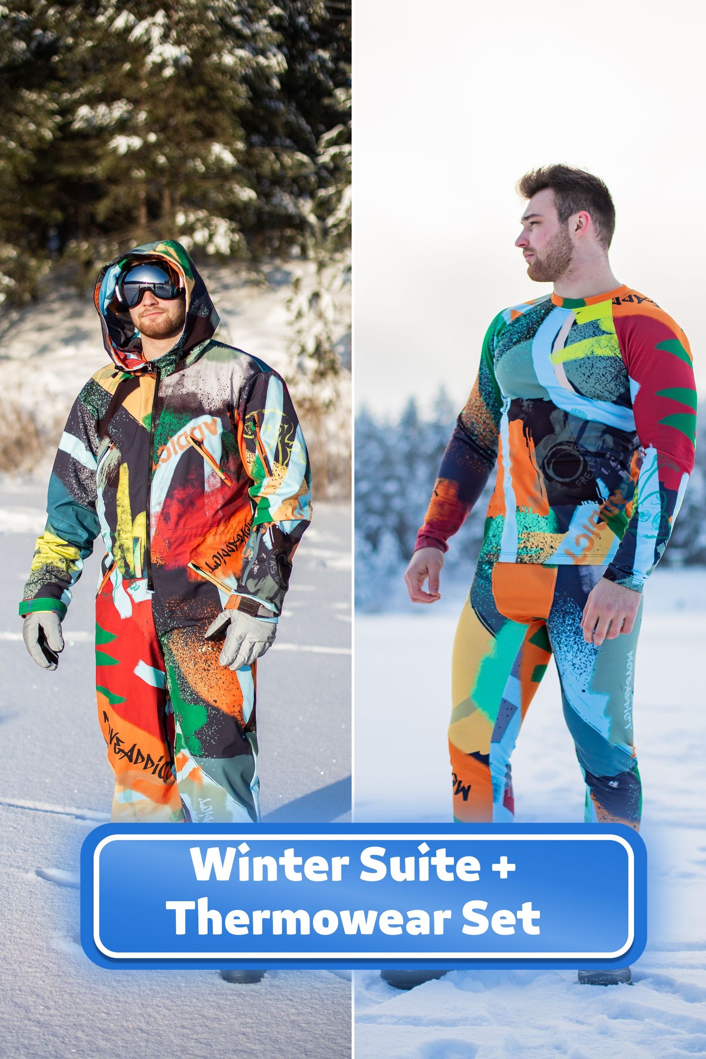 SET: Orangefarbener Winter-Ski-Overall für Herren, Snowboard-Kleidung, Snowboard-Anzug, Ski-Overall, Herren-Bergbekleidung, Winter-Thermounterwäsche