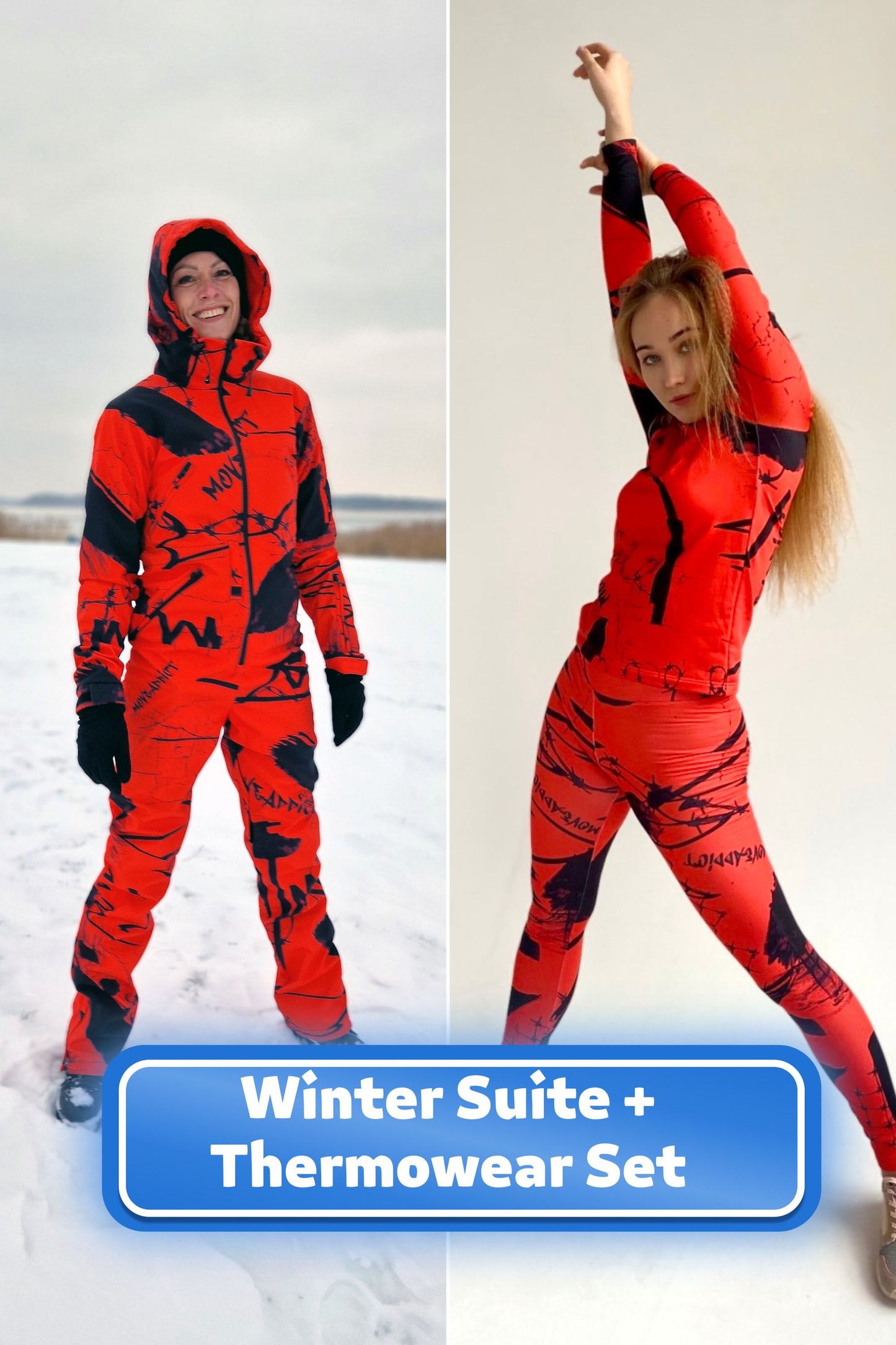 SET: Roter Winter-Ski-Overall, Snowboard-Kleidung, Snowboard-Anzug, Ski-Overall, Damen-Bergbekleidung, Winter-Thermo-Unterwäsche