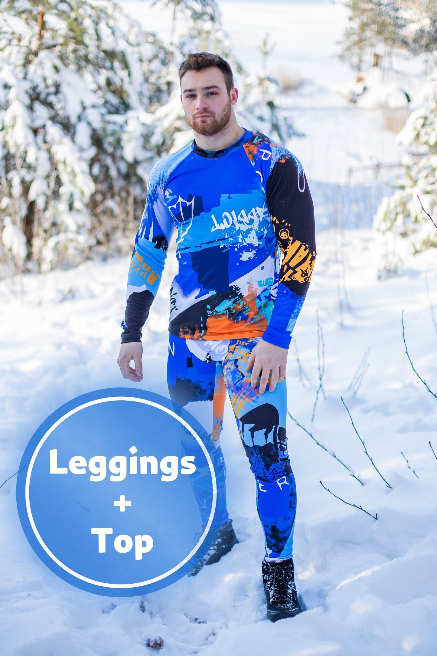 SET: Blaue Winter-Thermounterwäsche für Herren, Bergbekleidung, Snowboard-Stil, Herren-Leggings und -Oberteil, Herren-Bergbekleidung, Herren-Leggings