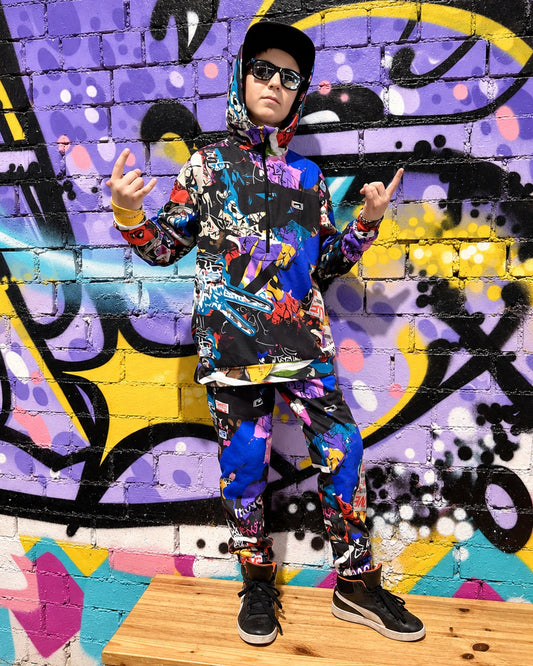 Child wearing MoveAddict Love and Peace print kids' oversized hoodie - front view