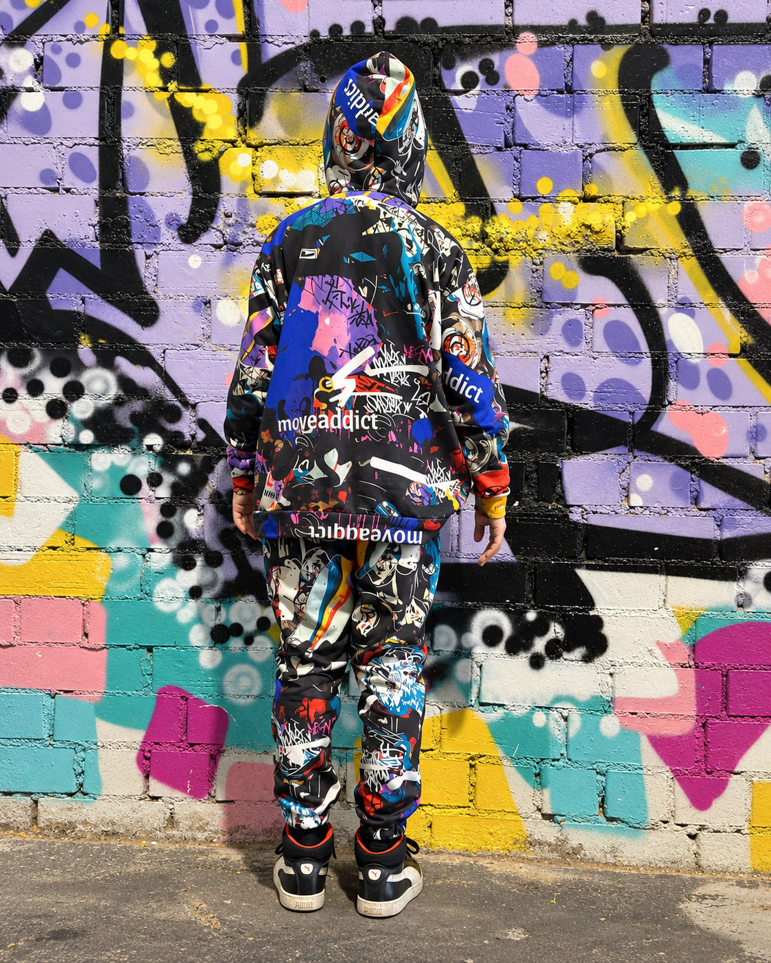 Child wearing MoveAddict Love and Peace print kids' oversized hoodie - back view