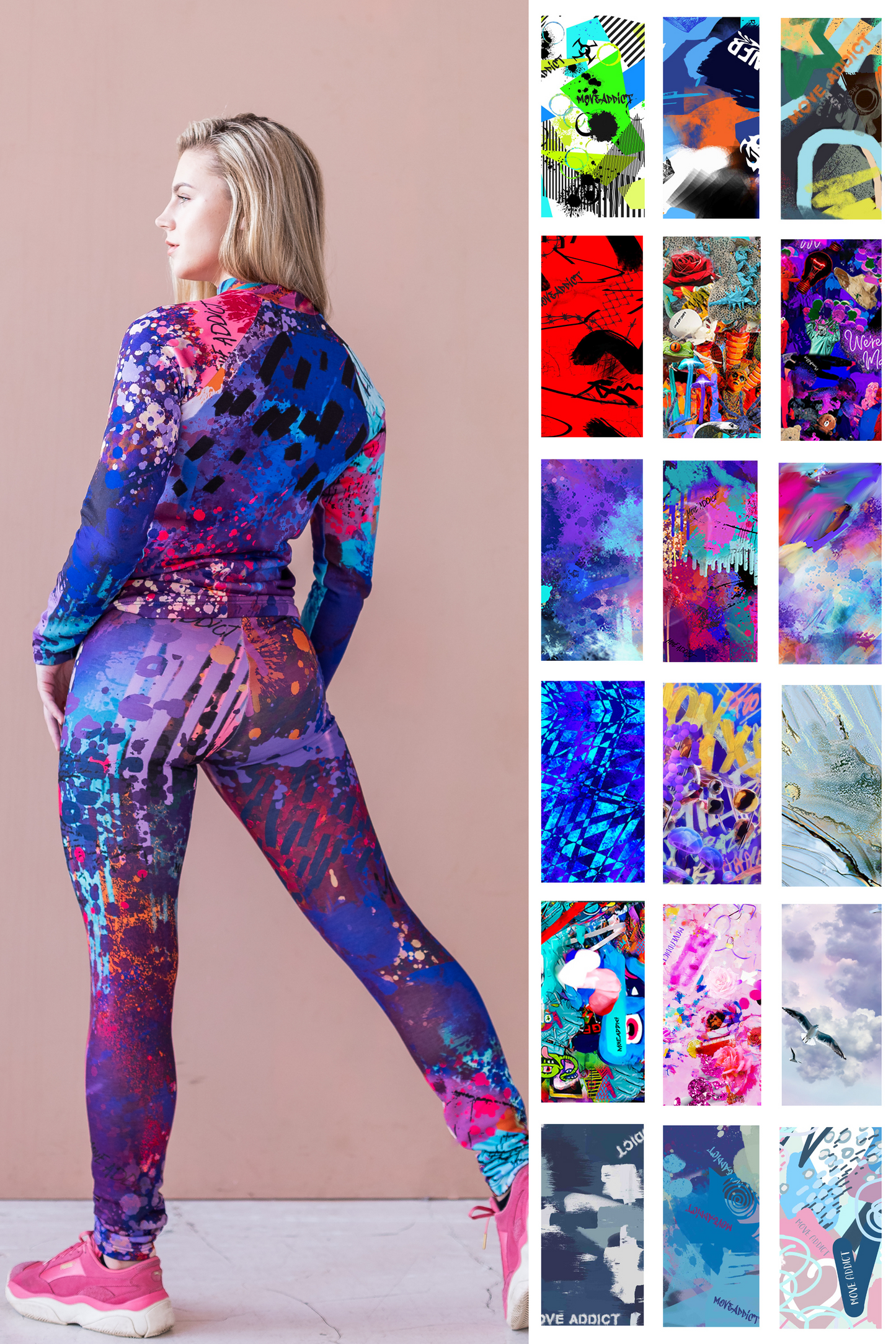 Abstrakte bunte Leggings, Wärmeschutz, Wintersportbekleidung, Thermounterwäsche, Leggings mit Fleece, warme Leggings, Winterunterwäsche