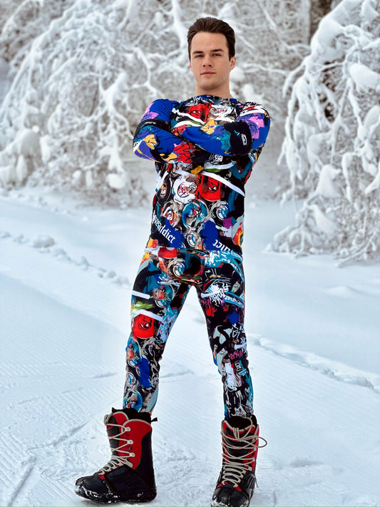 Men's leggings with fleece inside in colorful love&peace print