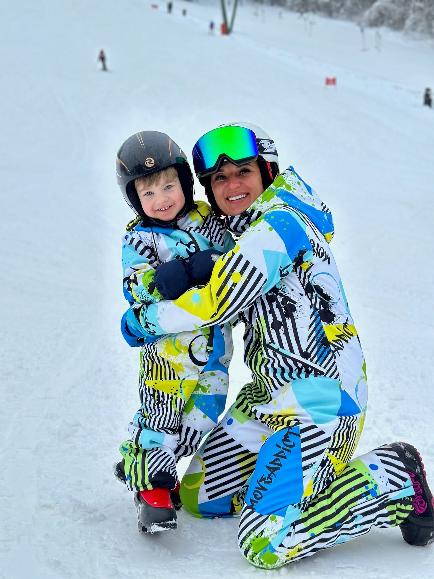 Gelbgrüner Winter-Ski-Overall, Snowboard-Kleidung, Snowboard-Anzug, Ski-Overall, Ski-Anzug Damen, Overall Winter, bunter Onesie