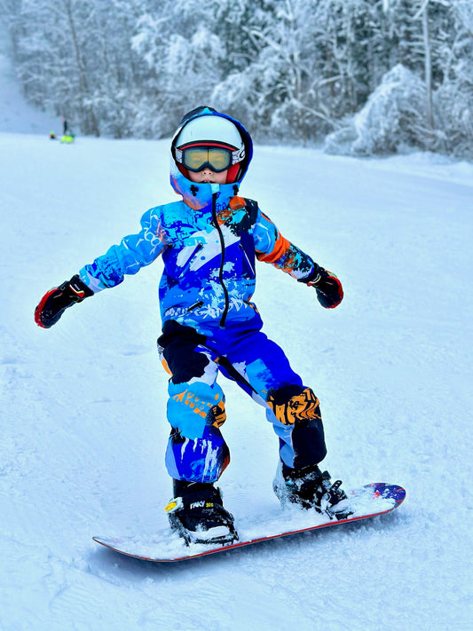 Bērnu ziemas slēpošanas/snovborda kombinezons zilās krāsās