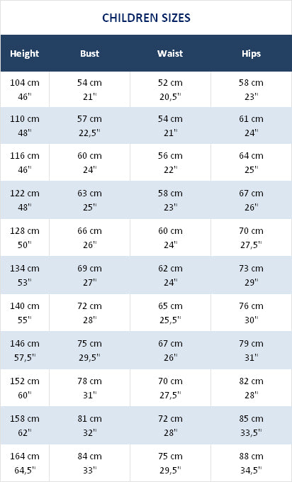 MoveAddict kids' size chart - how to choose a size by height