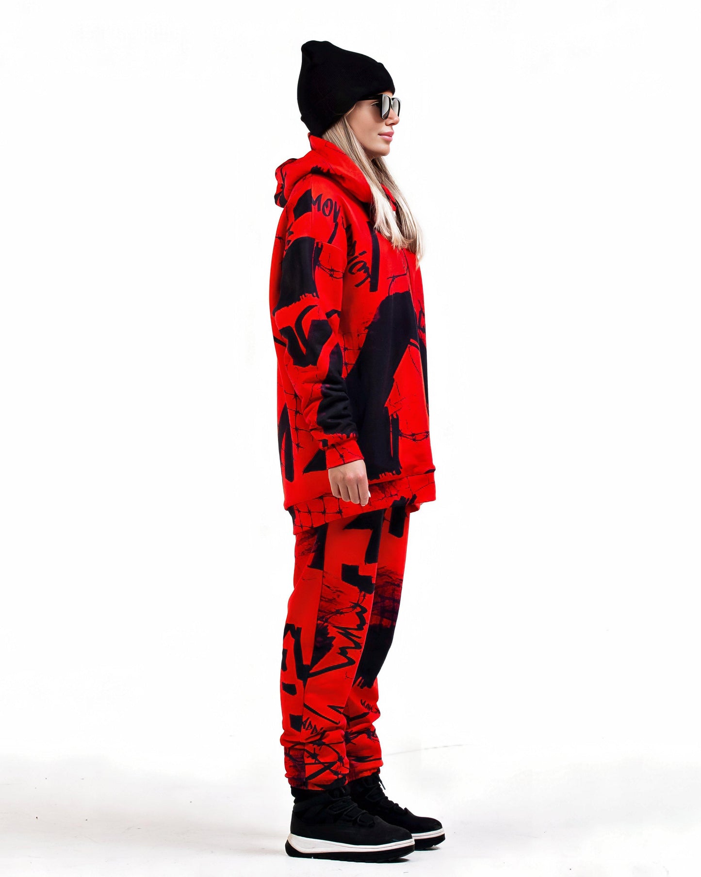Edgy Red Women's Hoodie & Joggers