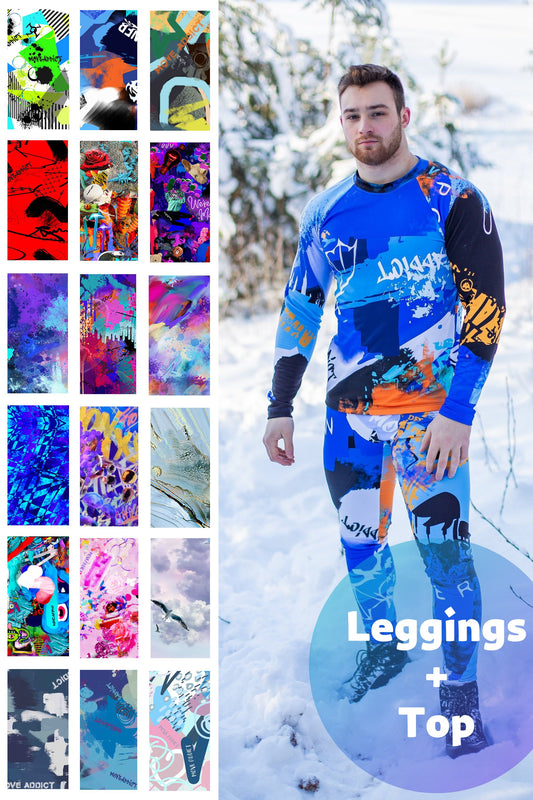 SET: Blaue Winter-Thermounterwäsche für Herren, Bergbekleidung, Snowboard-Stil, Herren-Leggings und -Oberteil, Herren-Bergbekleidung, Herren-Leggings