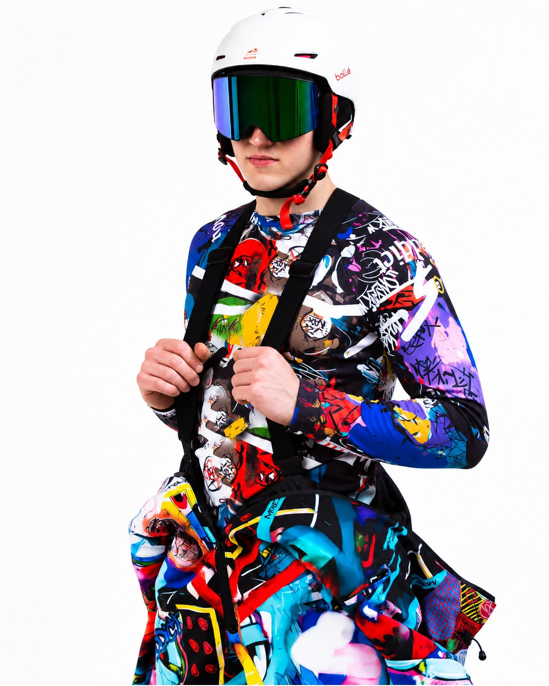 Internal braces let you take the top half down without the suit dropping – MoveAddict Monster Party men's snowsuit