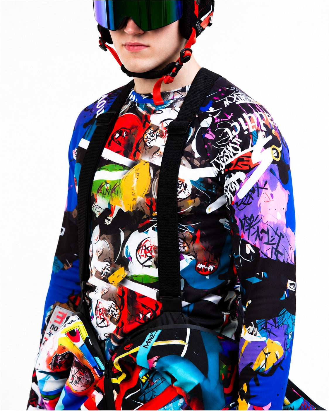 Internal braces detail – MoveAddict Monster Party print men's snowsuit