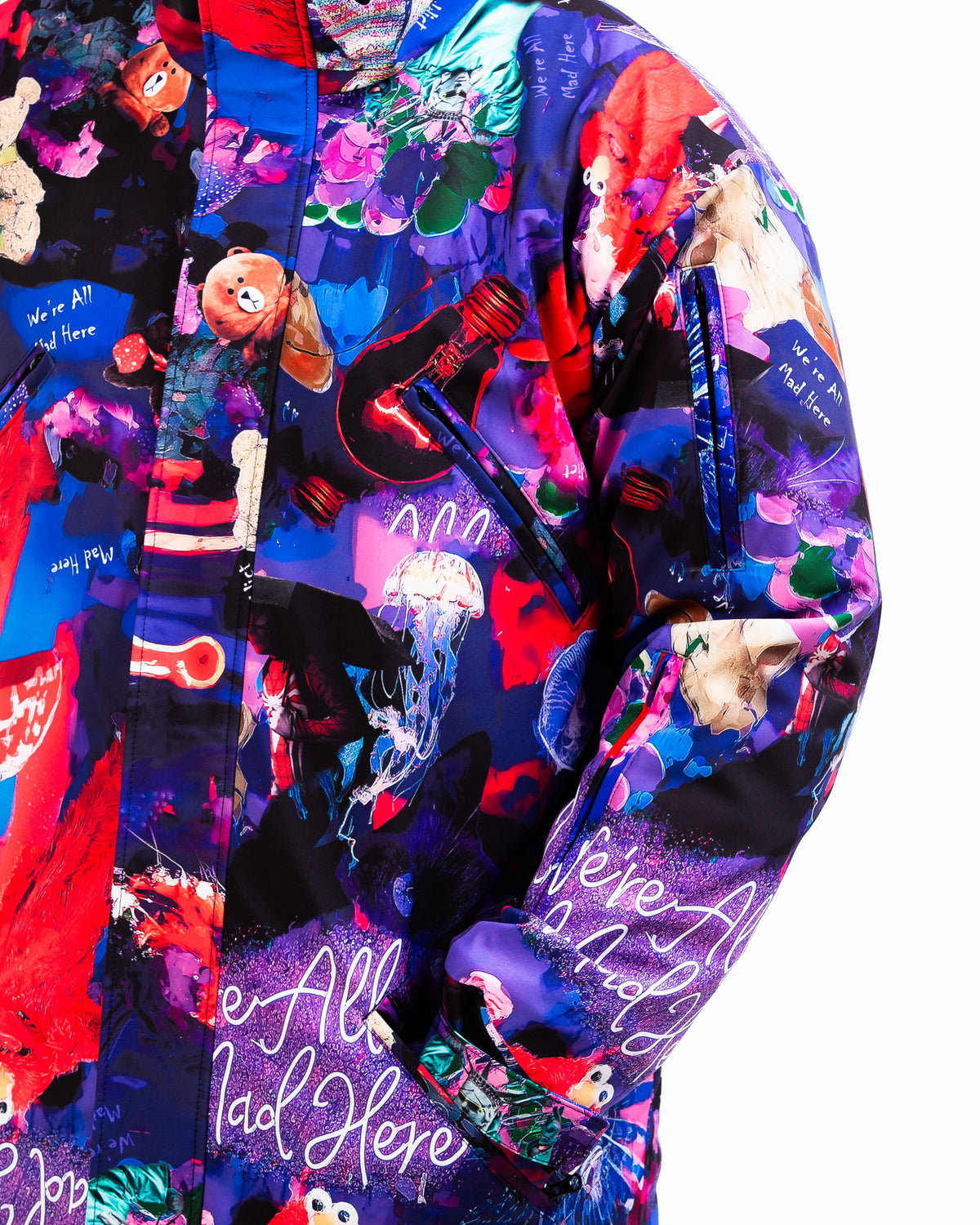 Midnight Madness print close-up on MoveAddict men's winter parka