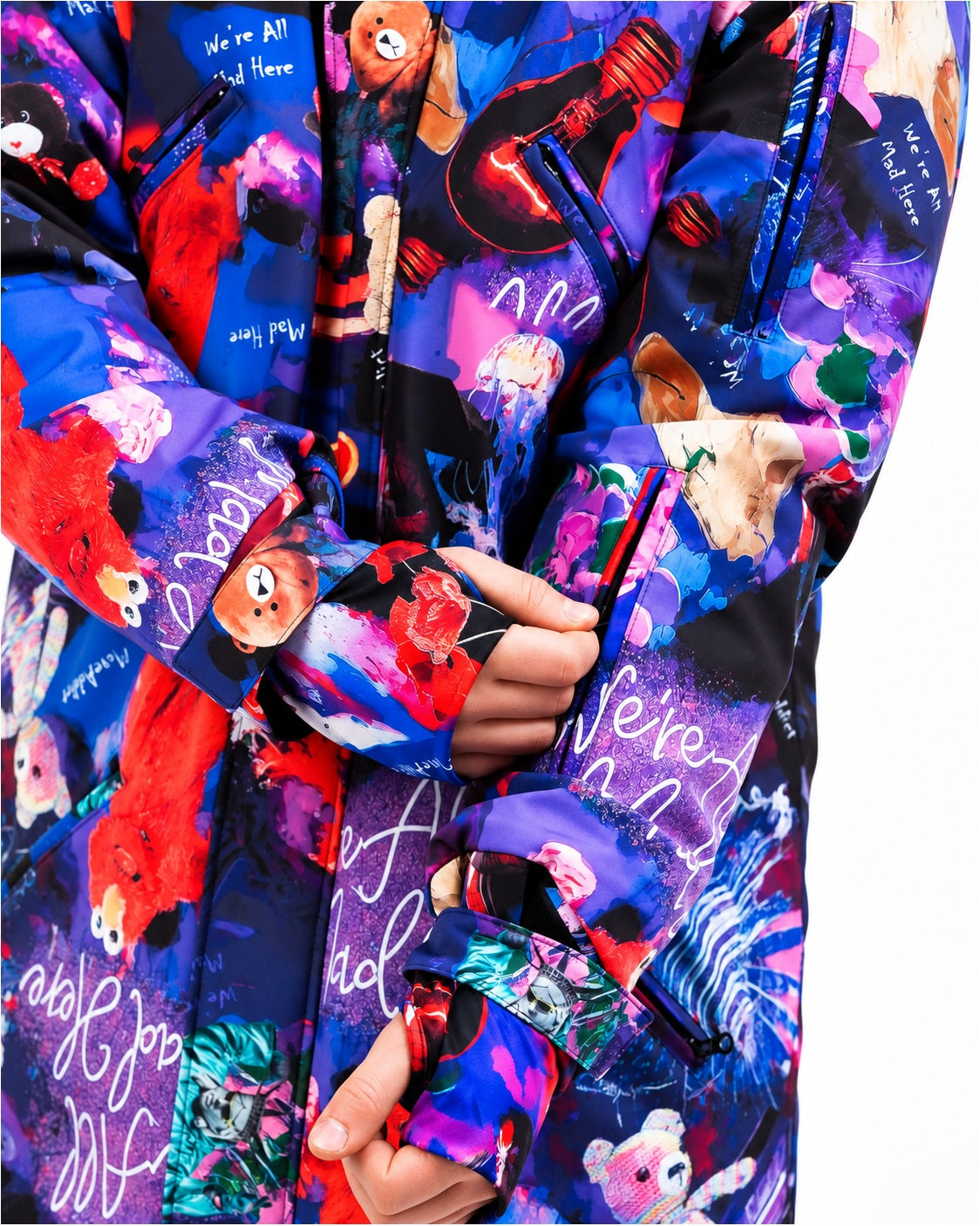 Sleeve cuff detail on MoveAddict Midnight Madness print men's winter parka