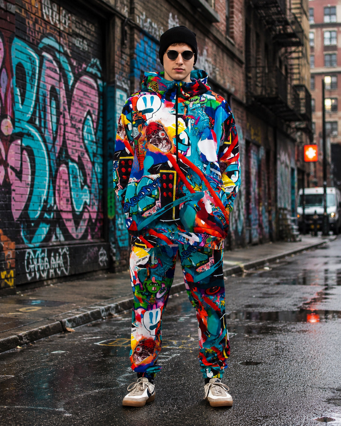 Men's Graffiti Print Hoodie & Jogger Pants "Monster Party"