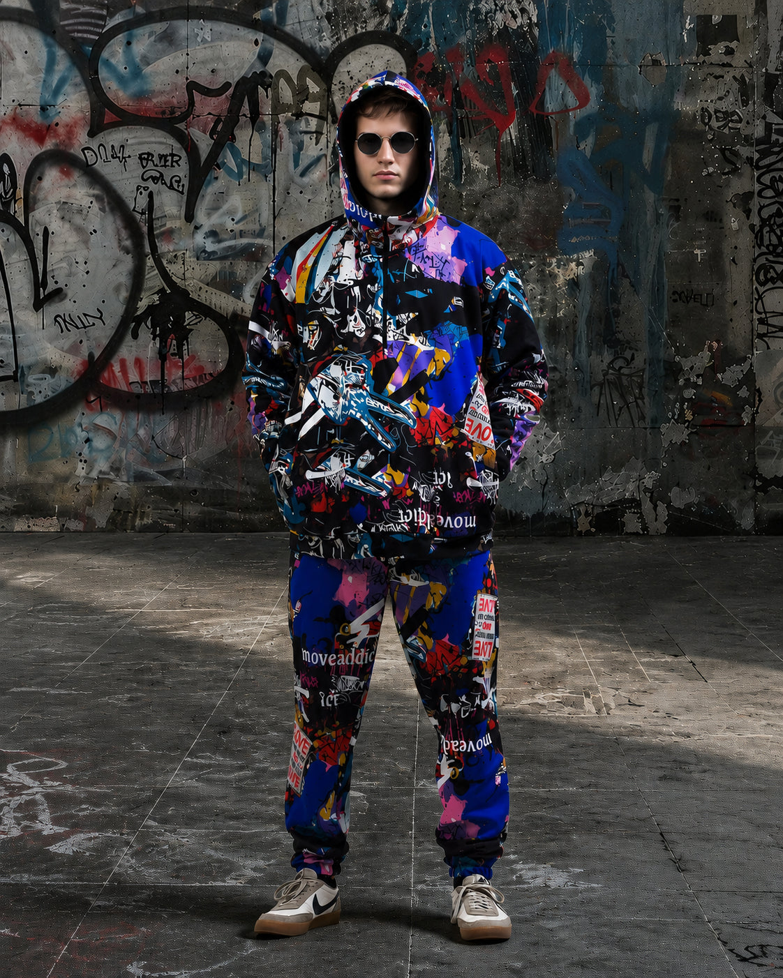 Men's Graffiti Print Hoodie & Jogger Pants "Love & Peace"