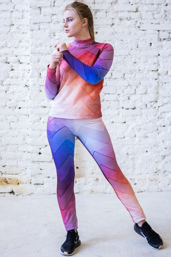 Abstrakte bunte Leggings, Wärmeschutz, Wintersportbekleidung, Thermounterwäsche, Leggings mit Fleece, warme Leggings, Winterunterwäsche