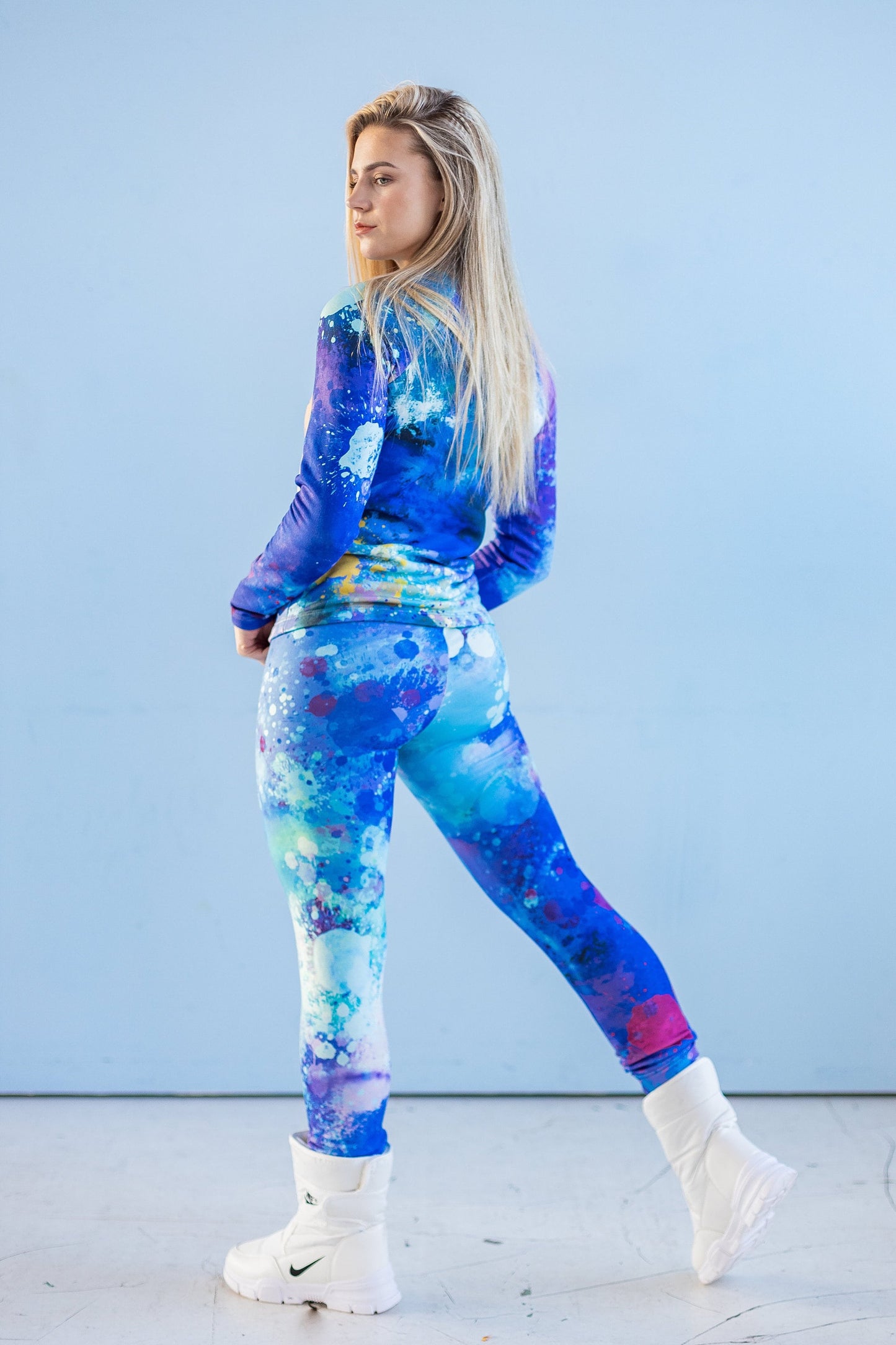 Abstrakte bunte Leggings, Wärmeschutz, Wintersportbekleidung, Thermounterwäsche, Leggings mit Fleece, warme Leggings, Winterunterwäsche