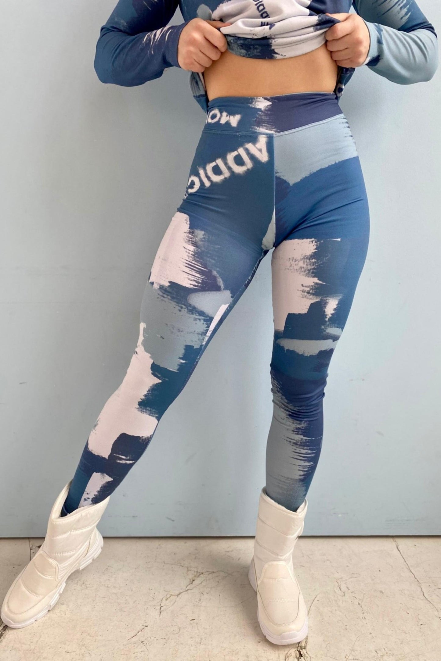 Abstrakte bunte Leggings, Wärmeschutz, Wintersportbekleidung, Thermounterwäsche, Leggings mit Fleece, warme Leggings, Winterunterwäsche