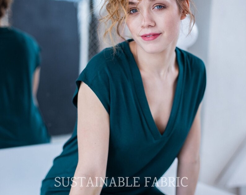 Dark green top, loose fitting tops, plus size tops for women, jersey shirt, yoga top, cotton top, green top for women, different colours