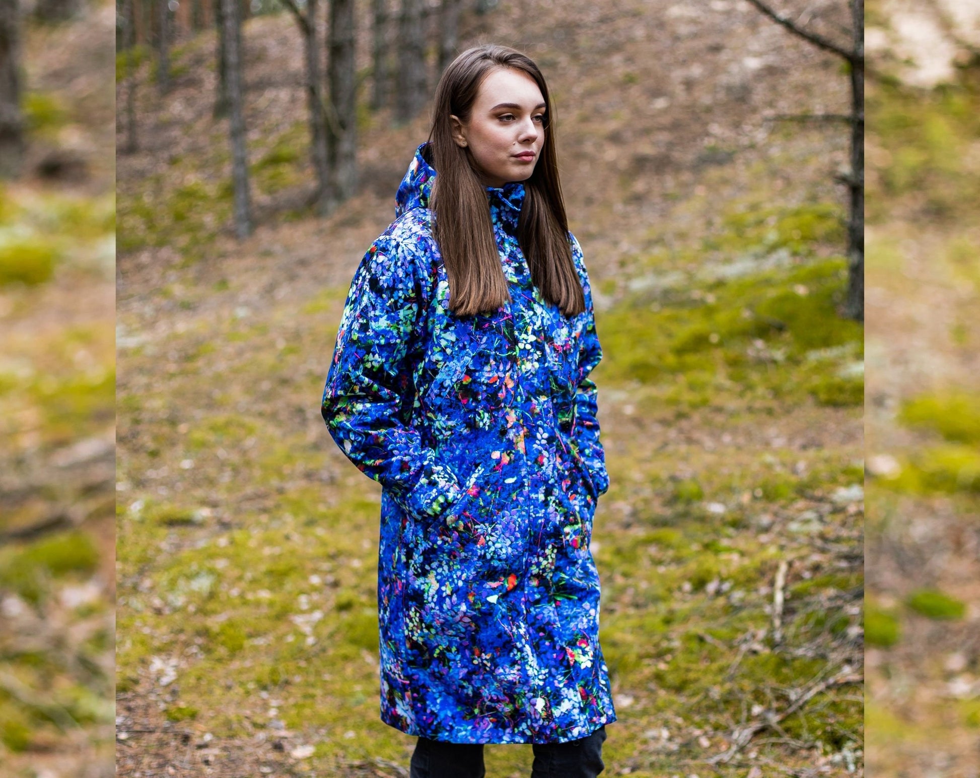 Women's softshell parka/coat with abstract leaves print, Winter