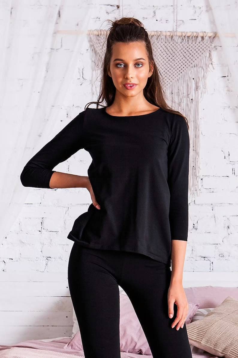 Women Top, Black Top, Casual Top, Plus Size Clothing, Minimalist Top, Home Wear, Plus Size Top, Loose Fit Top, Workout Top, Yoga Top