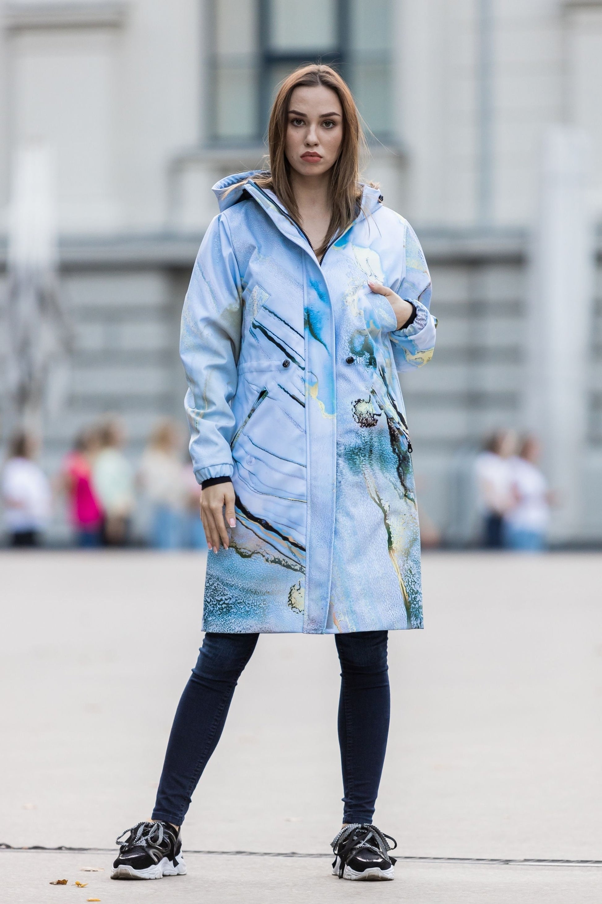 Light Blue Parka, Winter Jacket, Women Raincoat, Hooded Parka, Outerwear, Plus Size Clothing, Warm Rain Coat, Waterproof Jacket, Windproof