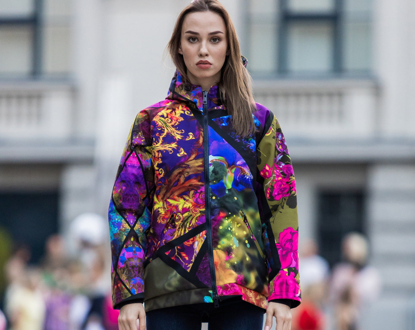 Colourful Jacket, Windproof Jacket, Sportwear, Women Sport Jacket, Outwear, Painted Jacket, Printed Jacket, Plus Size Clothing, Pockets