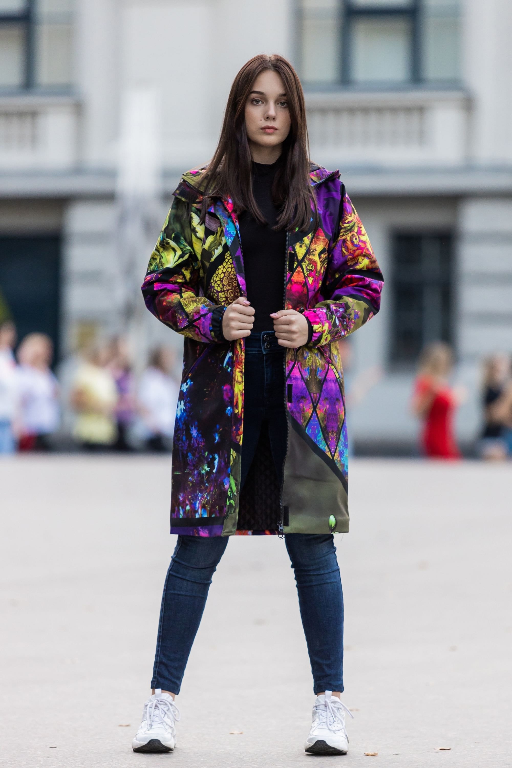 Women s softshell parka coat in colorful print Winter Jacket MoveAddict