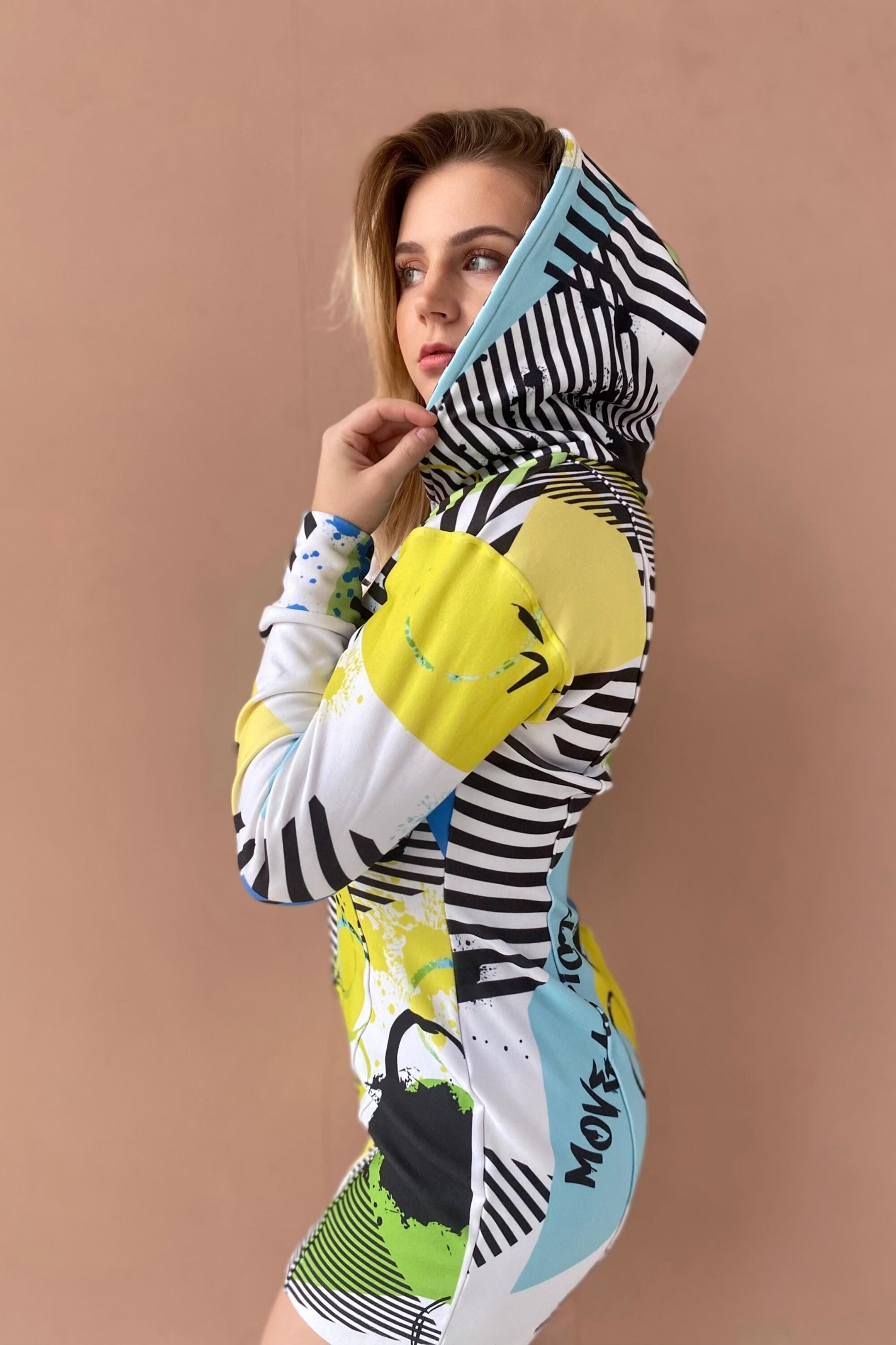 Colorful sports dress with a hood and zipper MoveAddict Colorful sports dress with a hood and zipper MoveAddict