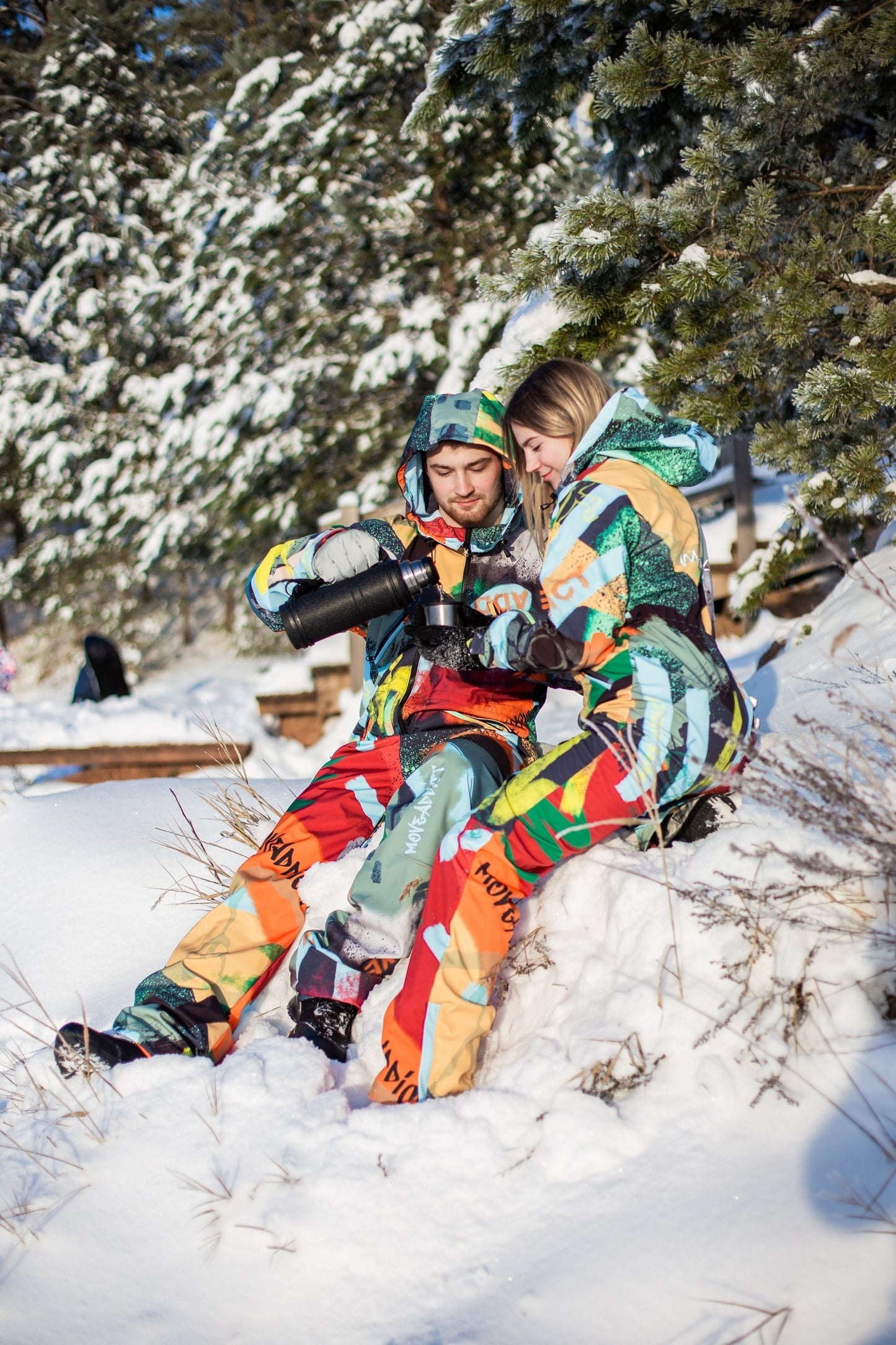 SET: Couple Orange Winter Ski Jumpsuits, Snowboard Clothes, Snowboard suit, Skiing Overall, Ski Suit Women, Matching Onesies, Couple Onesie