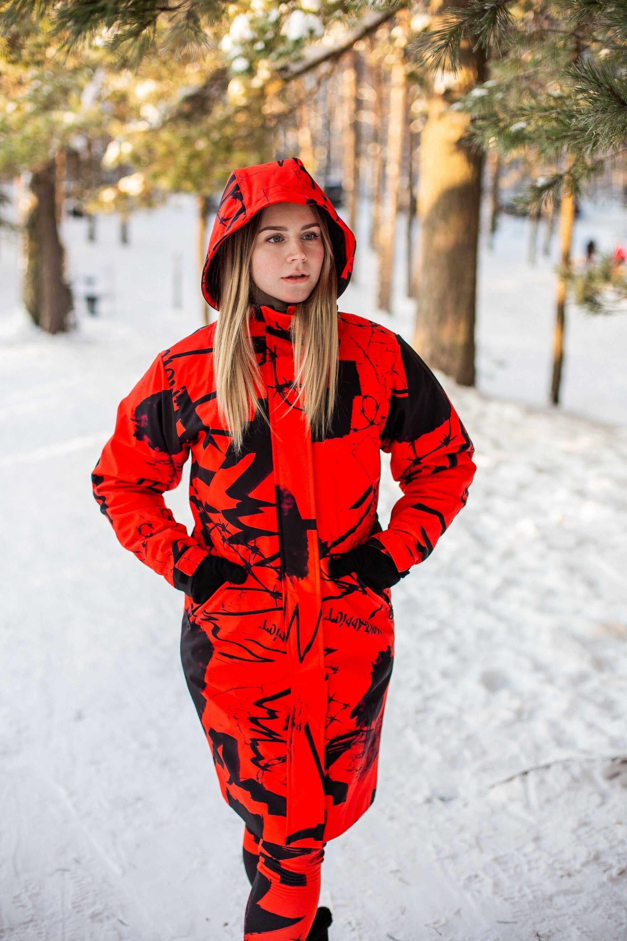 Women s softshell parka coat in red colors Winter Jacket MoveAddict