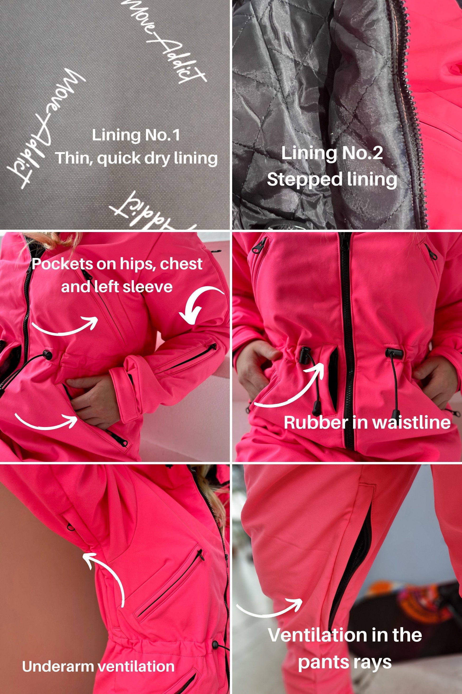 Neon Pink Winter Ski Jumpsuit, Snowboard Clothes, Snowboard suit, Skiing Overall, Ski Suit Women, Jumpsuit winter, Colorful Onesie