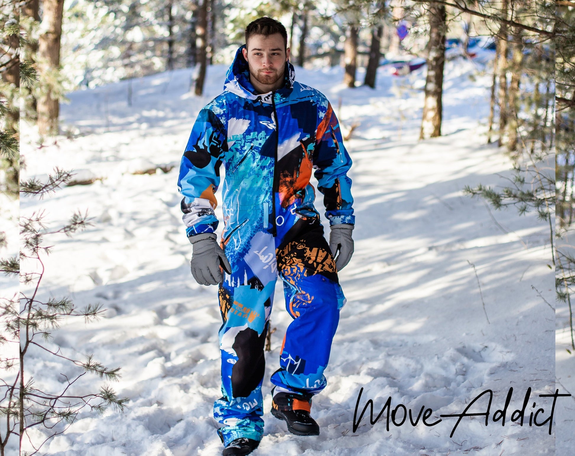 Men's winter ski / snowboard onesie in blue colors / Snowsuit MoveAddict Men's winter ski / snowboard onesie in blue colors / Snowsuit MoveAddict